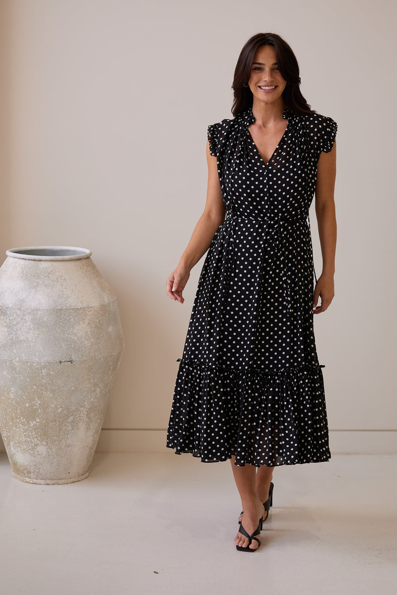 Brave + True Broadway Dress in Black Polka Dot