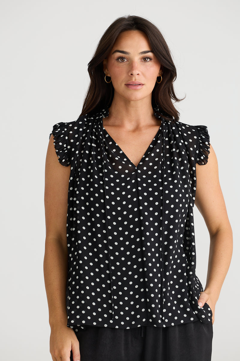 Brave + True Broadway Top in Black Polka Dot