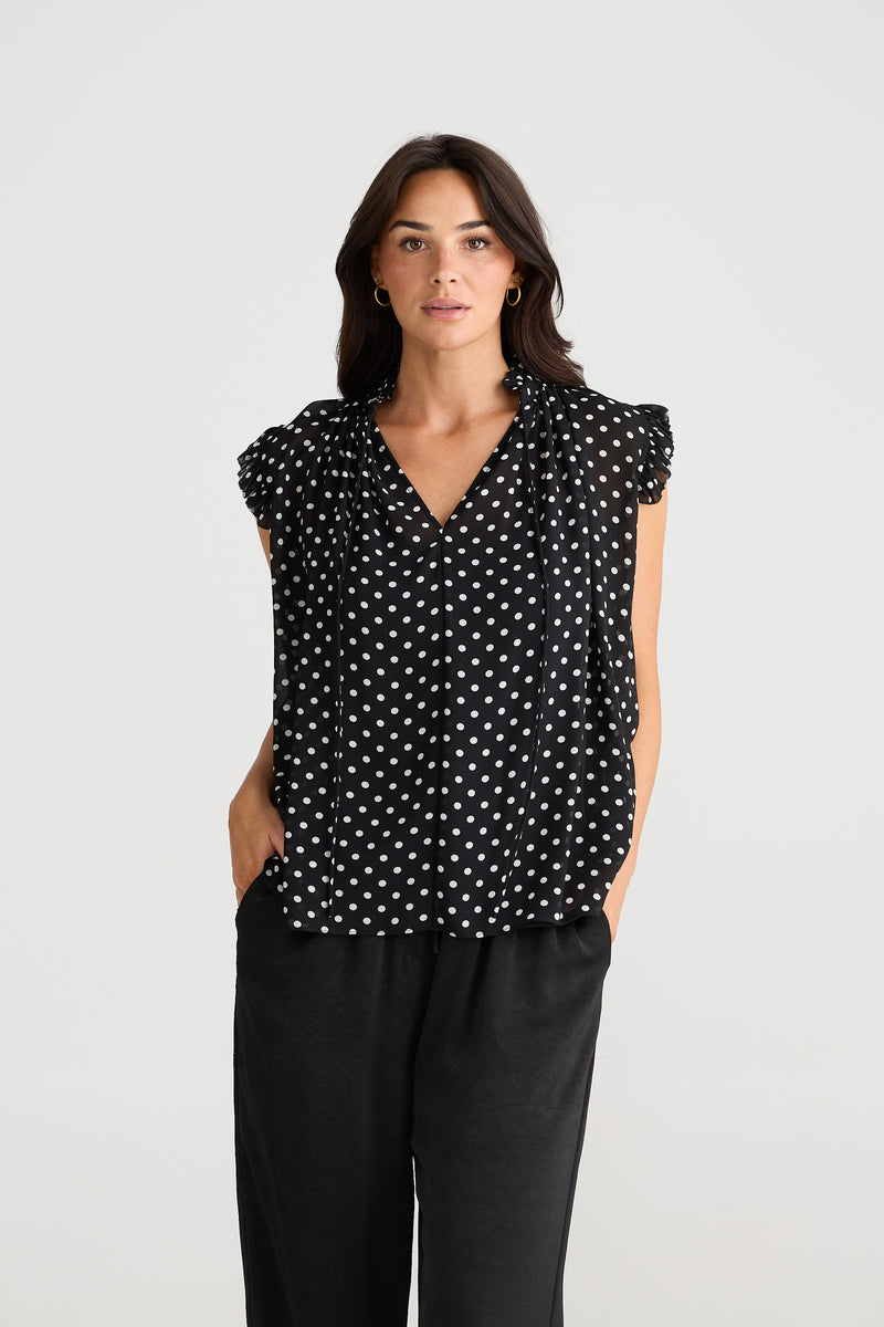 Brave + True Broadway Top in Black Polka Dot