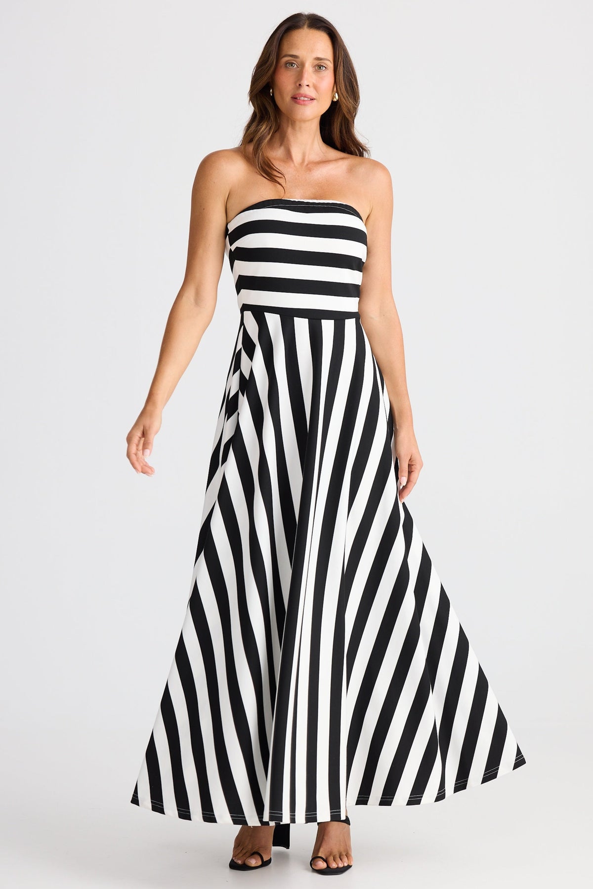 Brave + True Thandie Strapless Dress in Black Wide Stripe