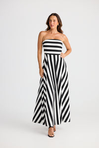 Brave + True Thandie Strapless Dress in Black Wide Stripe
