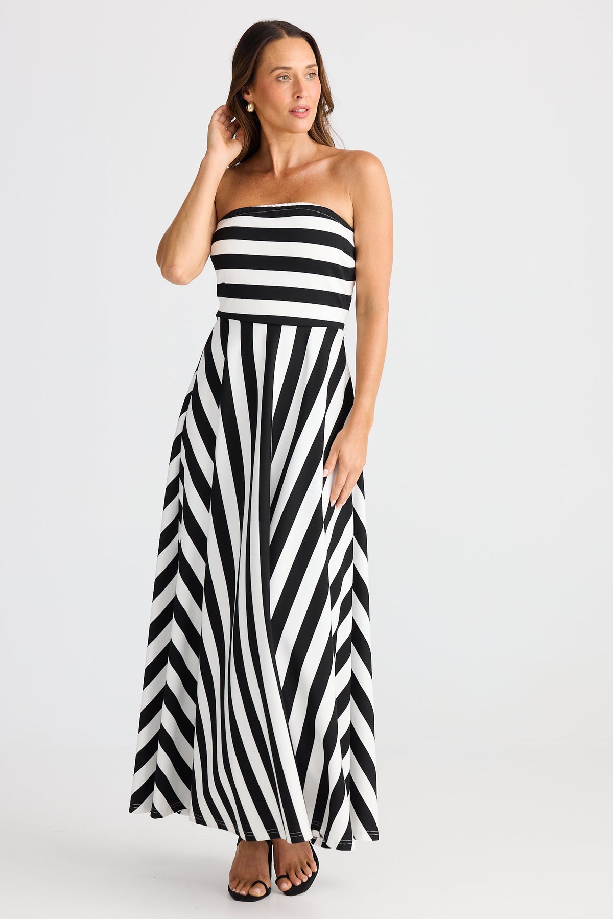 Brave + True Thandie Strapless Dress in Black Wide Stripe