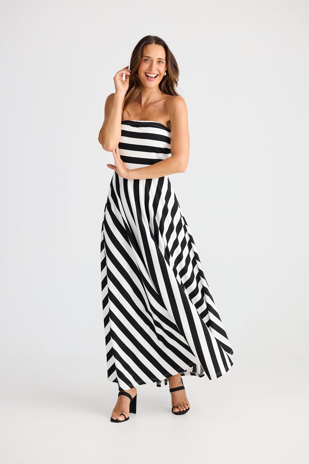 Brave + True Thandie Strapless Dress in Black Wide Stripe