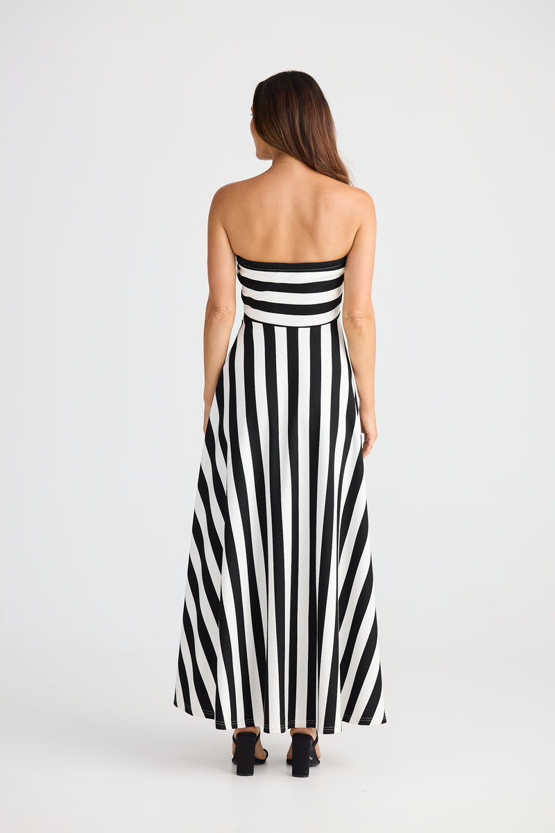 Brave + True Thandie Strapless Dress in Black Wide Stripe