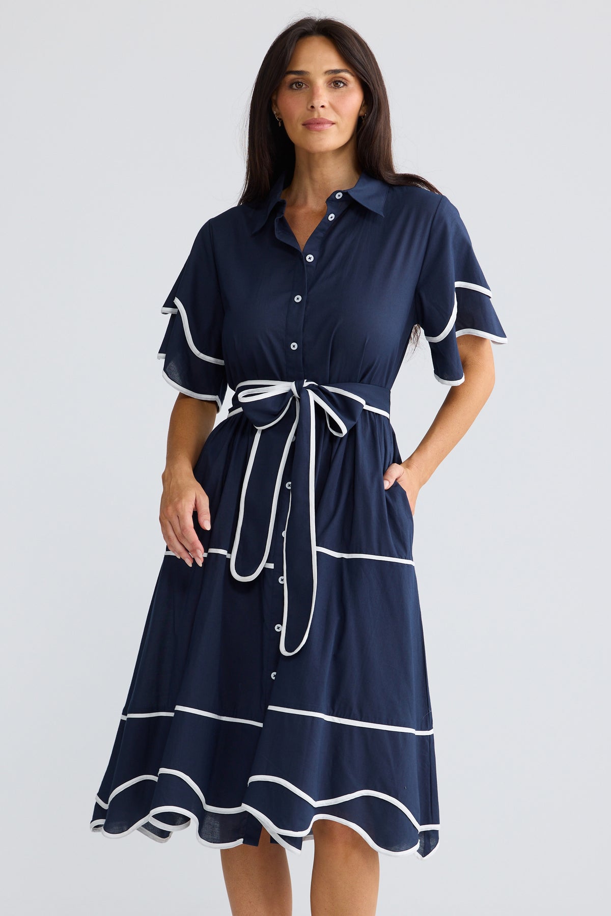 Brave + True MADGE Midi Dress in Navy White