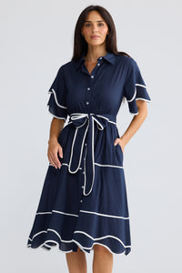 Brave + True MADGE Midi Dress in Navy White