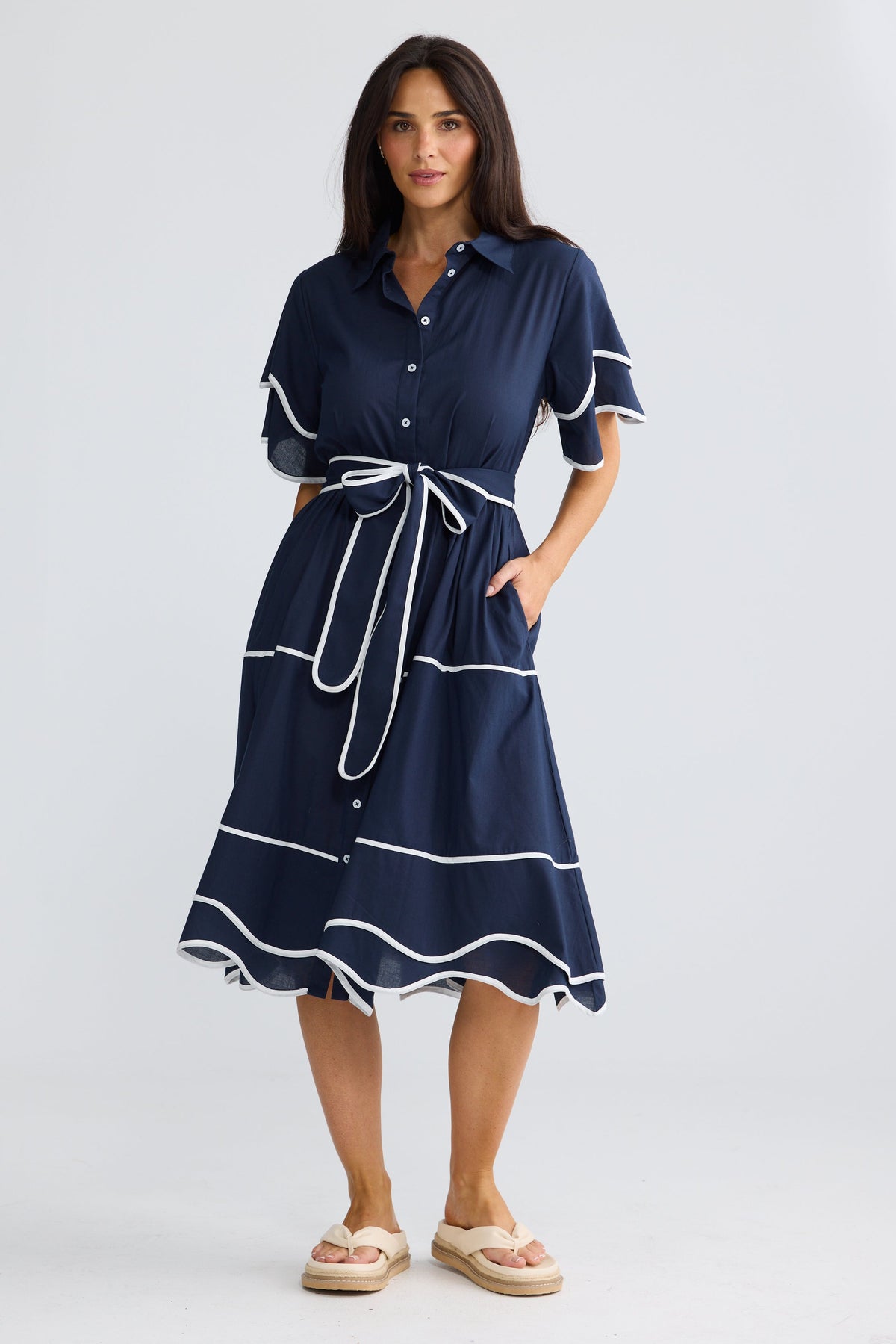 Brave + True MADGE Midi Dress in Navy White