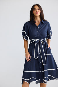 Brave + True MADGE Midi Dress in Navy White