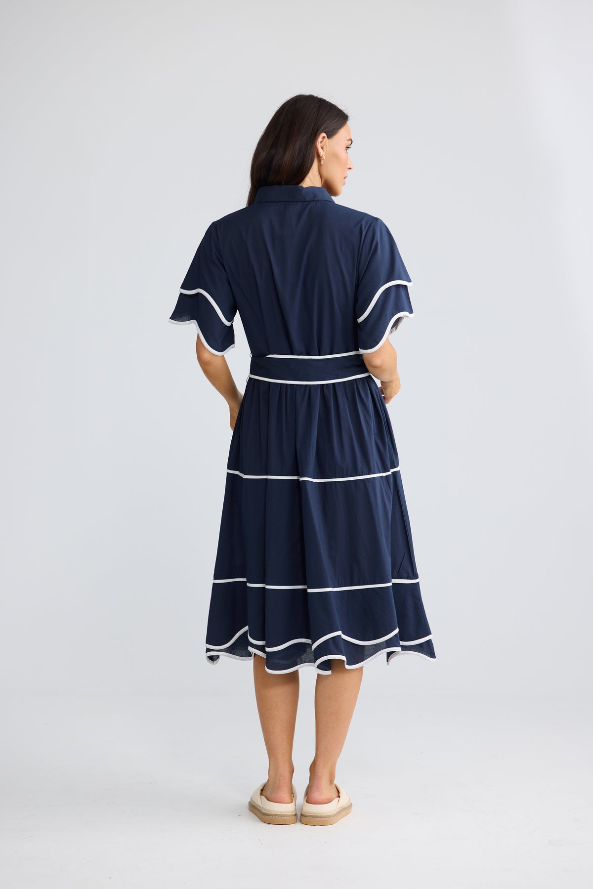 Brave + True MADGE Midi Dress in Navy White