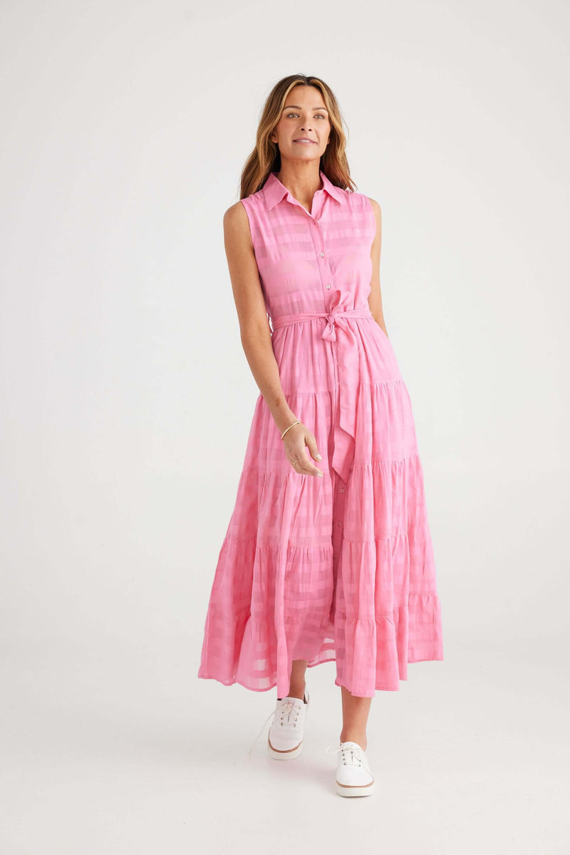 Brave + True Poppy Maxi Dress in Pink Window Check 7321