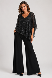 Kleio Overlay Top in Black Silver Foil