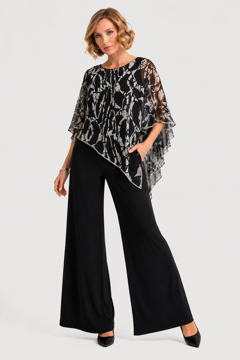 Kleio Overlay Top in Black White Diamontè Trim
