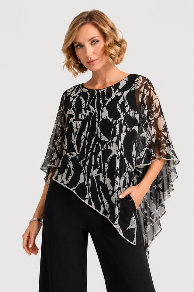 Kleio Overlay Top in Black White Diamontè Trim