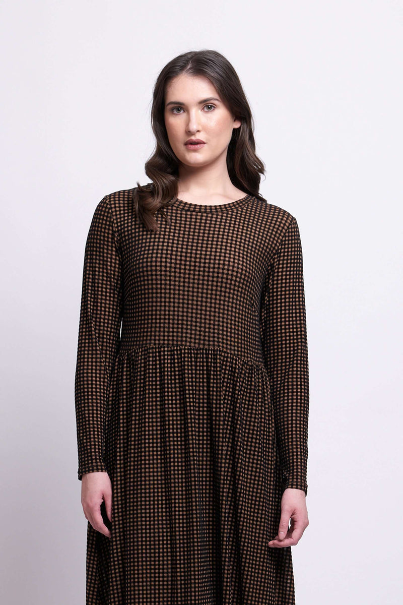 Foil Wild Side Dress in Brown Houndstooth