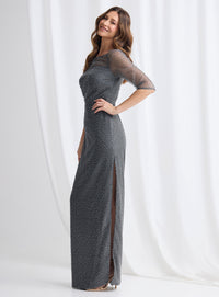 Trellis Lane CECE Pearl Pencil Gown in Charcoal