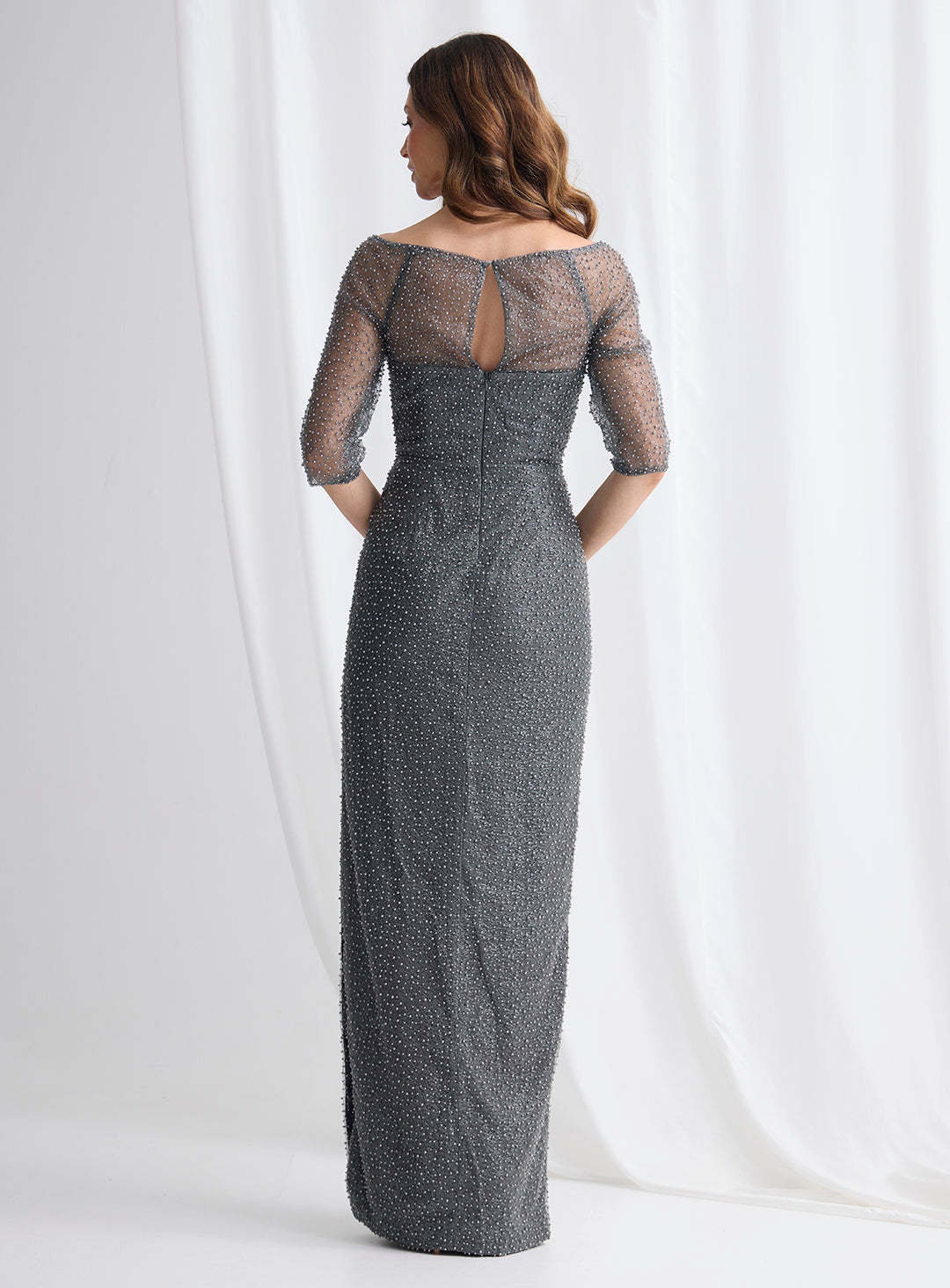 Trellis Lane CECE Pearl Pencil Gown in Charcoal