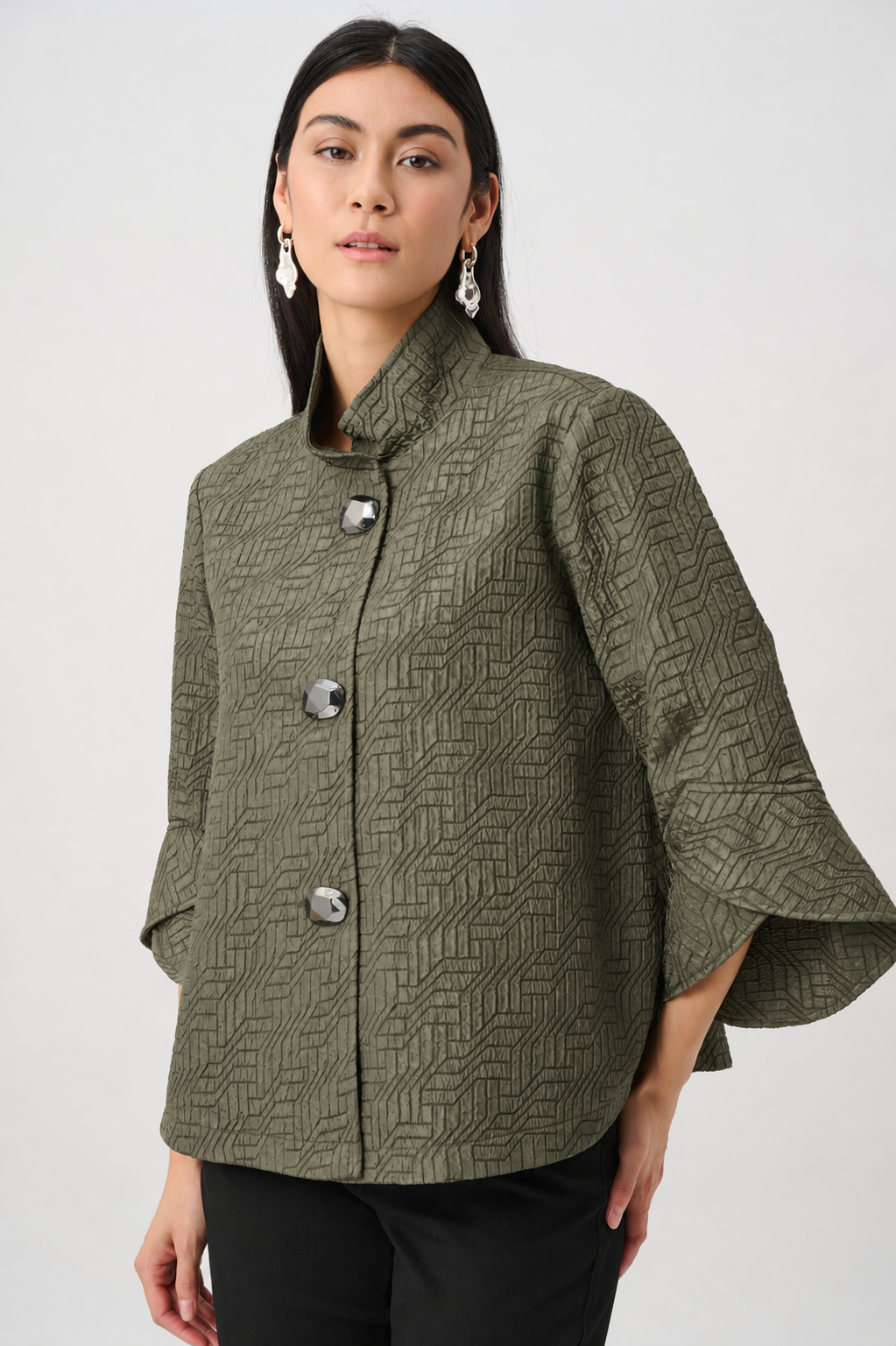 Joseph Ribkoff Jacquard Trapeze Jacket in Avocado 263152