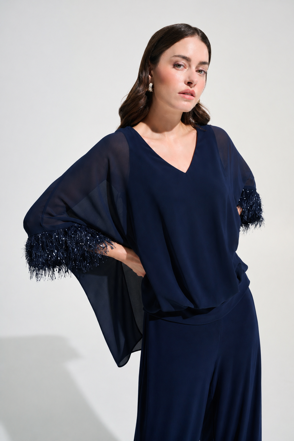 Joseph Ribkoff Fringe Trim Top in Midnight 262711