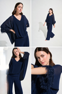 Joseph Ribkoff Fringe Trim Top in Midnight 262711
