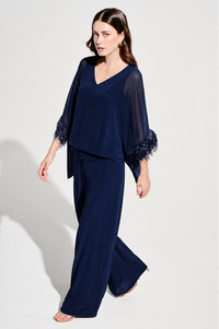 Joseph Ribkoff Fringe Trim Top in Midnight 262711