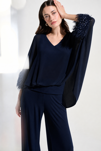 Joseph Ribkoff Fringe Trim Top in Midnight 262711