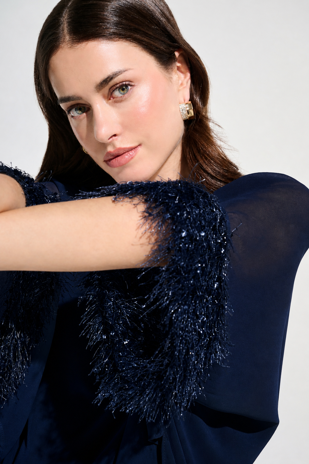 Joseph Ribkoff Fringe Trim Top in Midnight 262711