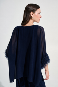 Joseph Ribkoff Fringe Trim Top in Midnight 262711