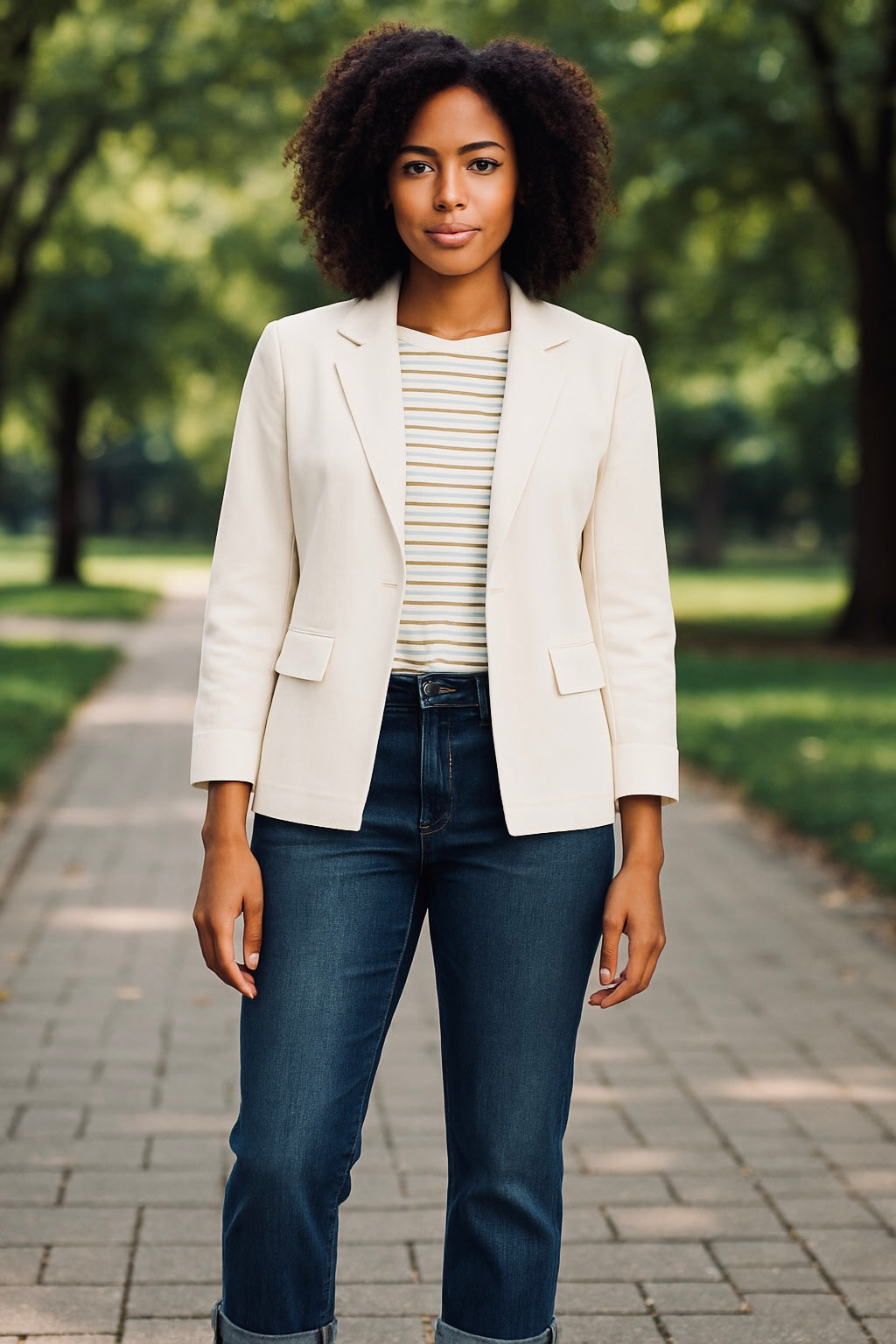 Liverpool Fitted Blazer in Bone Twill