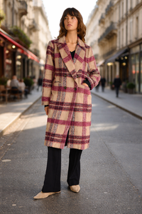 Fate + Becker Harlow Check Longline Coat in Pink