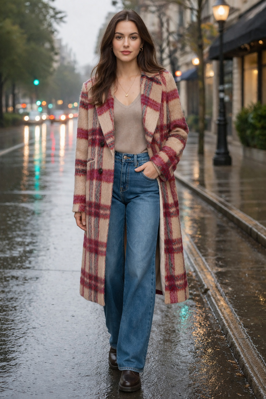 Fate + Becker Harlow Check Longline Coat in Pink