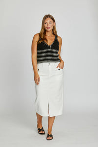 New London Jeans DERRY Midi Skirt in Washed White
