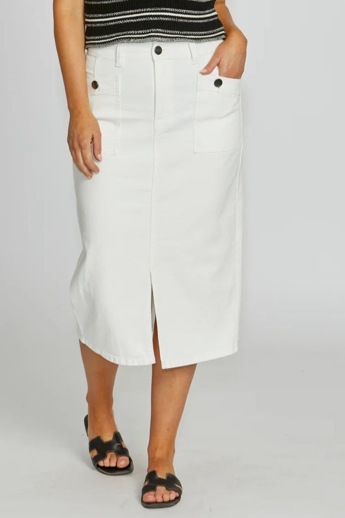 New London Jeans DERRY Midi Skirt in Washed White