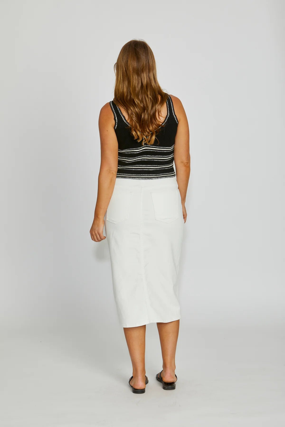 New London Jeans DERRY Midi Skirt in Washed White