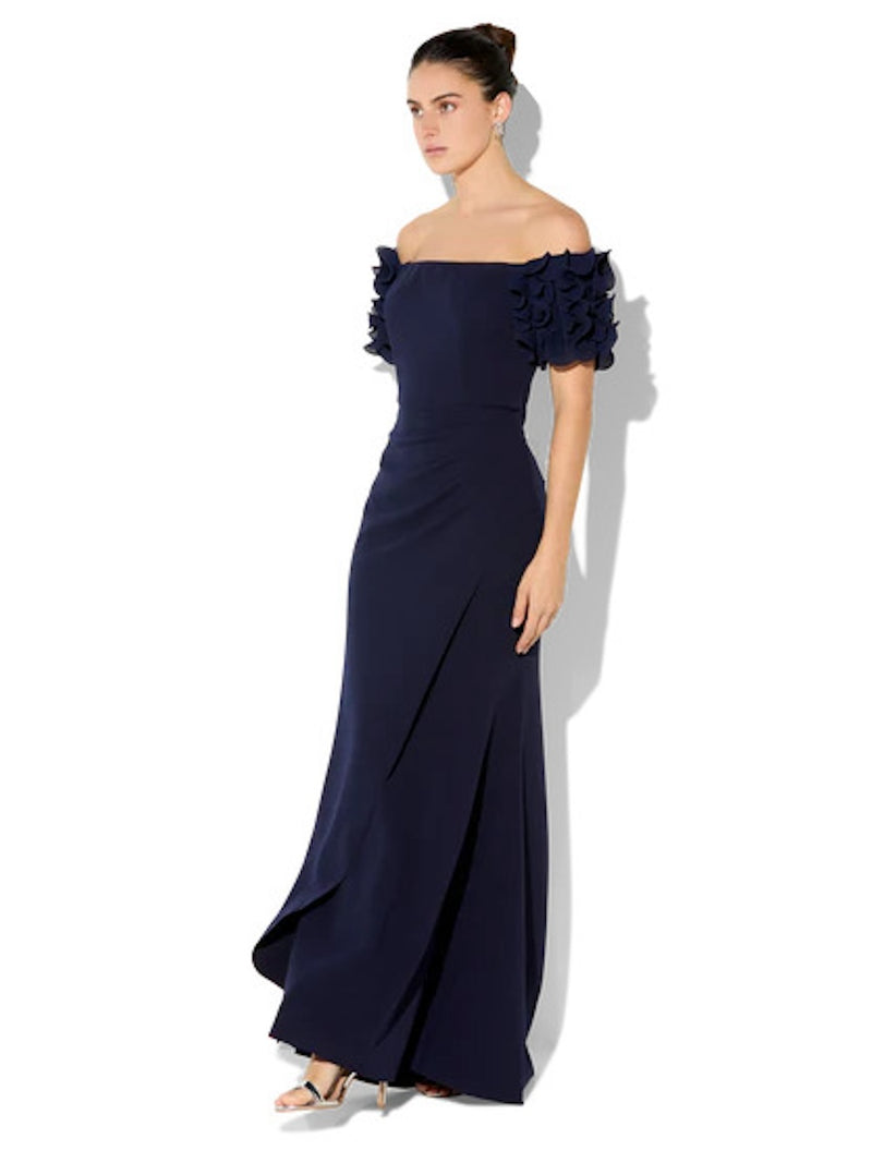 Montique Diana Ruffle Gown in Navy