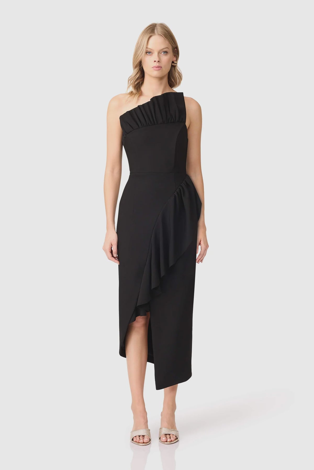 Elliatt Ava Asymmetrical Midi Dress in Black