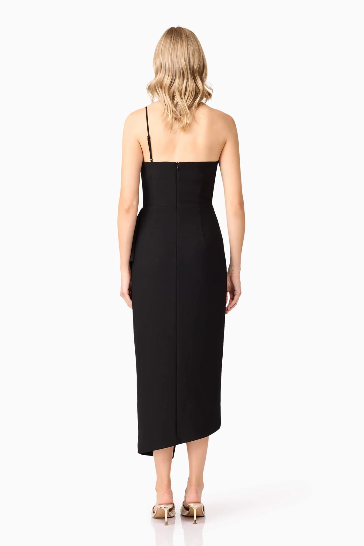 Elliatt Ava Asymmetrical Midi Dress in Black
