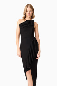 Elliatt Ava Asymmetrical Midi Dress in Black