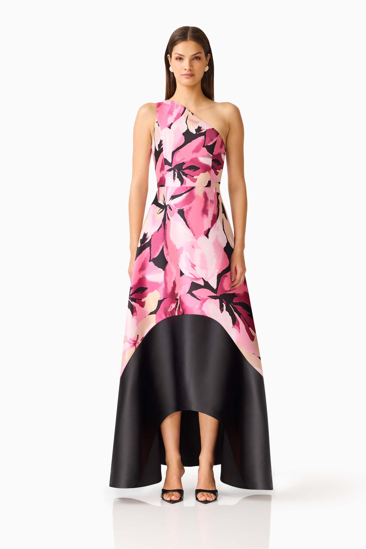 Elliatt LUMIFLORA Asymmetrical Gown in Pink Black