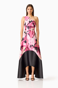 Elliatt LUMIFLORA Asymmetrical Gown in Pink Black