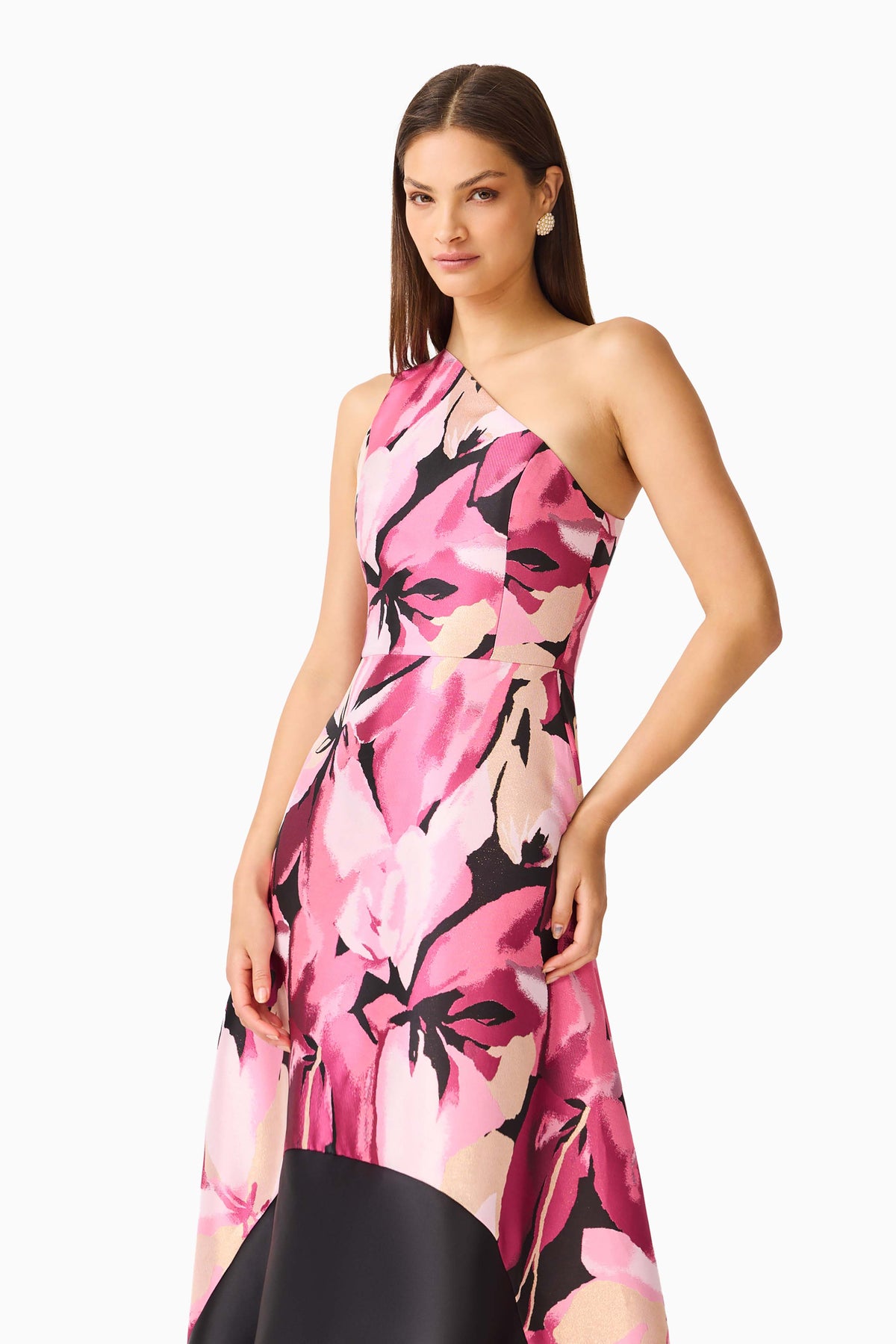 Elliatt LUMIFLORA Asymmetrical Gown in Pink Black