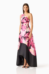 Elliatt LUMIFLORA Asymmetrical Gown in Pink Black