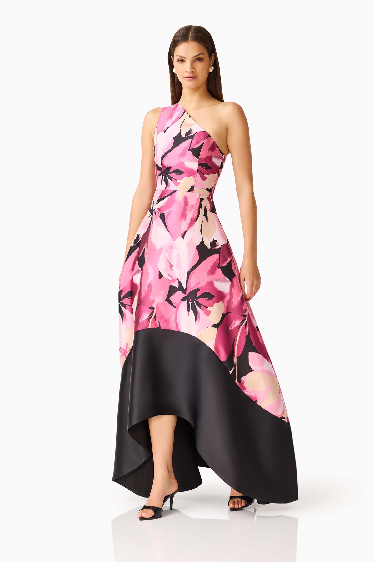 Elliatt LUMIFLORA Asymmetrical Gown in Pink Black