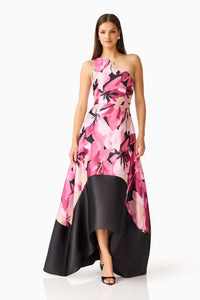 Elliatt LUMIFLORA Asymmetrical Gown in Pink Black