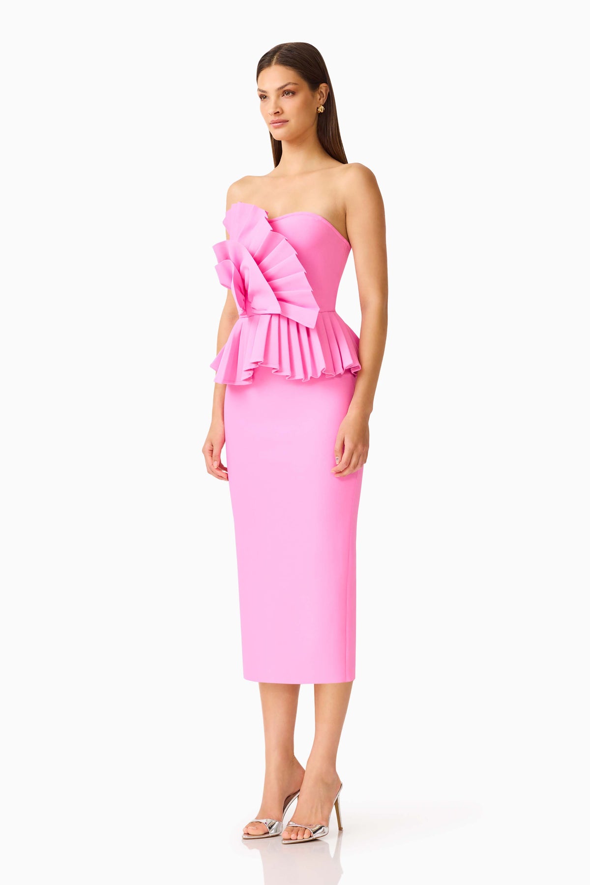 Elliatt ORELIA Pleated Midi Dress in Candy Pink