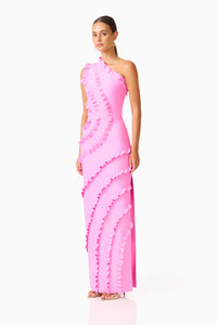 Elliatt ORELIA Asymmetrical Ruffle Gown in Candy Pink