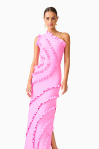 Elliatt ORELIA Asymmetrical Ruffle Gown in Candy Pink