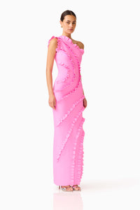 Elliatt ORELIA Asymmetrical Ruffle Gown in Candy Pink