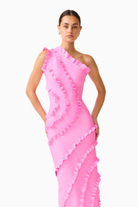Elliatt ORELIA Asymmetrical Ruffle Gown in Candy Pink