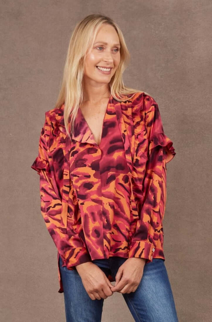 Eb & Ive Mayan Frill Blouse in Magenta