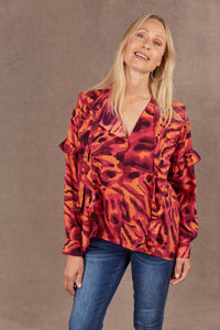 Eb & Ive Mayan Frill Blouse in Magenta